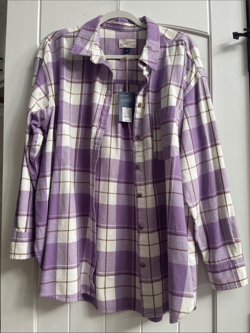 Universal Thread Lavender and White Plaid Button-Down Shirt